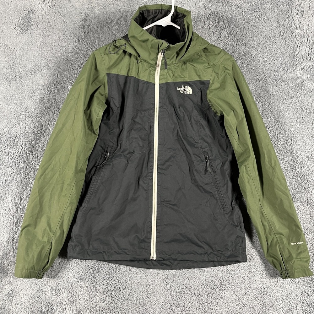 The North Face DryVent Rain Jacket Womens Small Green Black Mesh Lined Full Zip